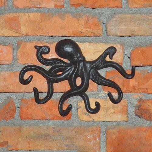 Cast Iron Octopus Key Hook Antique Decorative Wrought Iron Swimming Octopus Hook With 6 Tentacle Shaped Hooks