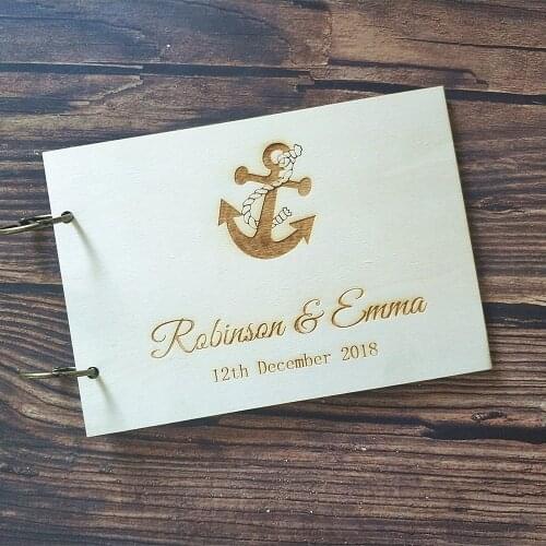 Laser Cut Wood Personalized Custom Wedding Anchor Guest Book Photo Guestbook Rustic Photo Album Memory Engraved Guestbooks