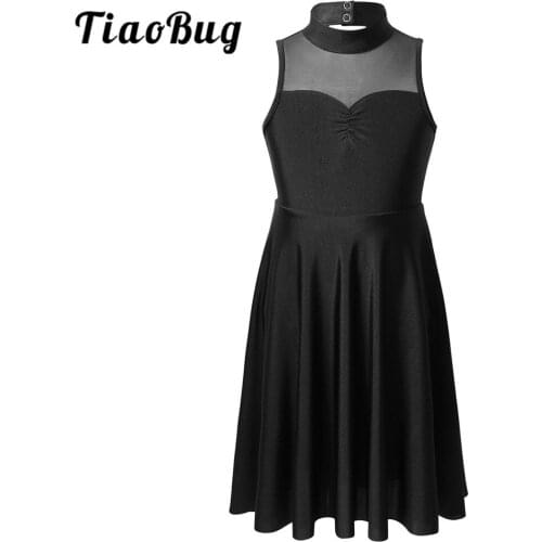 Kids Girls Sleeveless Mesh Splice Ballet Figure Skating Dress Gymnastics Leotard Child Stage Contemporary Lyrical Dance Costumes