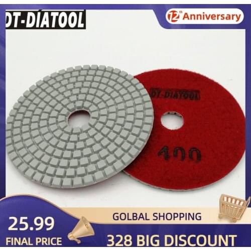 DT-DIATOOL 10pcs Diameter 4"/100mm Diamond Wet Polishing Pads #400 White Resin Bond Natural Stone Granite Marble Sanding Discs
