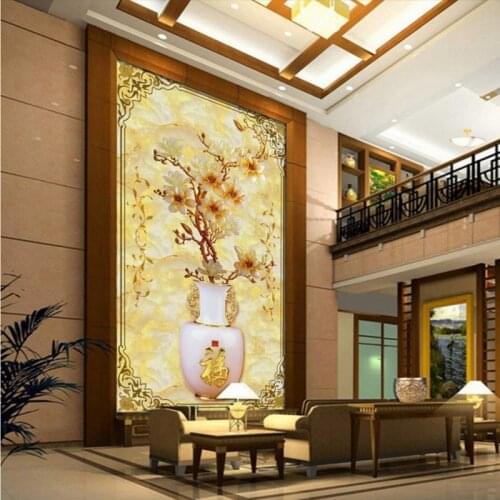 Custom mural Magnolia Bottle Chinese Style Wallpaper Restaurant hotel Wallpaper Living Room custom Mural