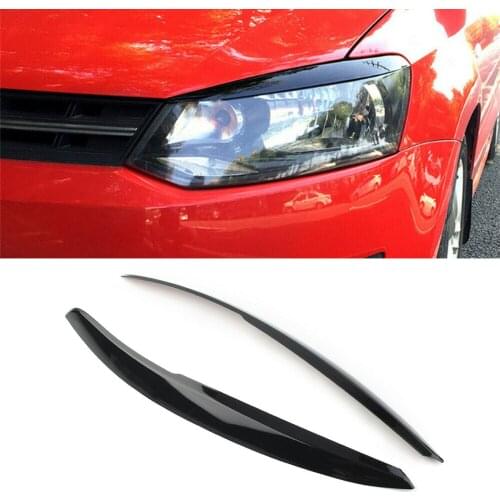 2pcs Glossy Black Headlight Eyelid Eyebrow Head Lamp Cover Trims Sticker For Volkswagen VW Polo Mk5 6R 6C 2011-2017 Car Styling