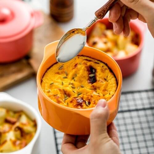 Ceramic Baking Bowls with Lids Creative Steamed Egg Bowl Soup Salad Baby Bowl Kitchen Bakeware Mircowave Oven Dropshipping
