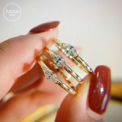 Aazuo 18K Yellow Gold Real Diamond Horse Eye 0.20ct IJ SI Classic Ring Gift for Woman Engagement Party Au750