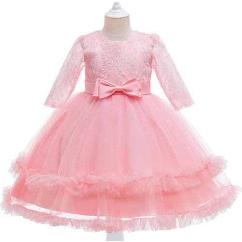 4-10 Years Flower Lace Dress Girls Clothes Princess Party Pageant Pink Ballgown Kids Dresses for Girls Wedding Evening Clothing