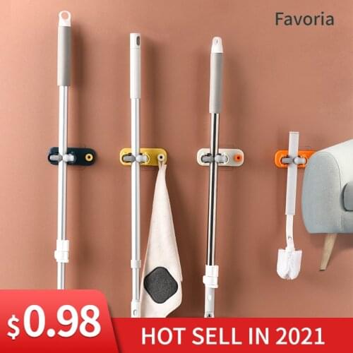 Mop Rack Wall Mounted Mop Organizer Holder Storage Mop Clip Free Punch Bathroom Suction Hanging Hooks Storage Household Tools