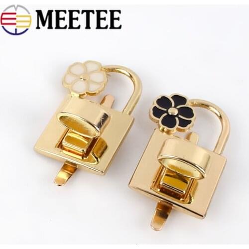 Meetee 2/5pcs Flower Bag Square Turn Lock Clasp Metal Twist Switch Buckles DIY Luggage Closure Hardware Decor Accessory BF088