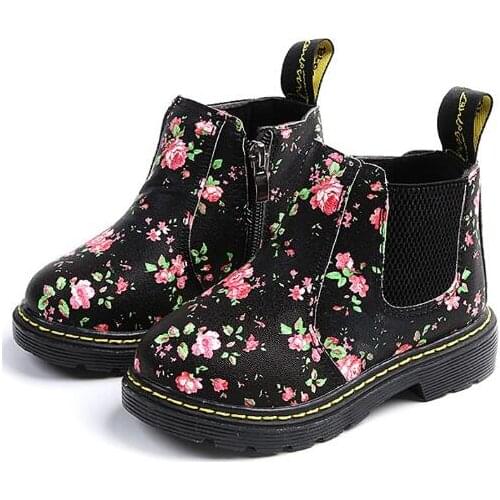 Fashion Printing Children Shoes Girls Boots PU Leather Cute Baby Boots Ankle Kids Girl Martin Shoes Size 21-36 Running Shoes