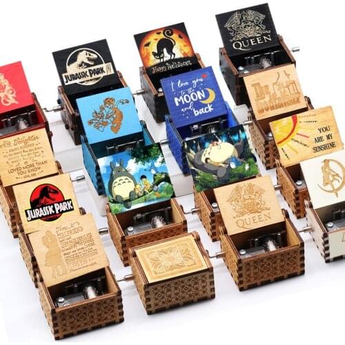 Antique Carved Wooden Music Box Queen Happy Valentines Day Jurassic Park Naruto Bohemian Rhapsody Theme Caixa De Musica