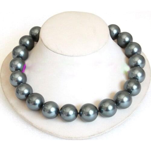 Charming 18mm 100% Tahitian black south sea shell pearl necklace pendant shipping free