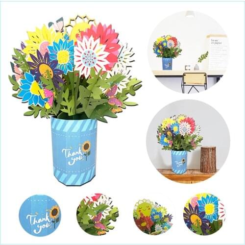 Birthday Flower Bouquet 3D Card Thanksgiving Flower Bouquet Card Pop Up Floral Pop Up Birthday Card for Valentines Wedding