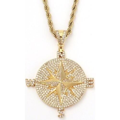 Punk Vintage Cross Octagon Star Compass Necklaces White Zirconia Pendant Necklace For Women 2021 Trend Jewelry Accessories