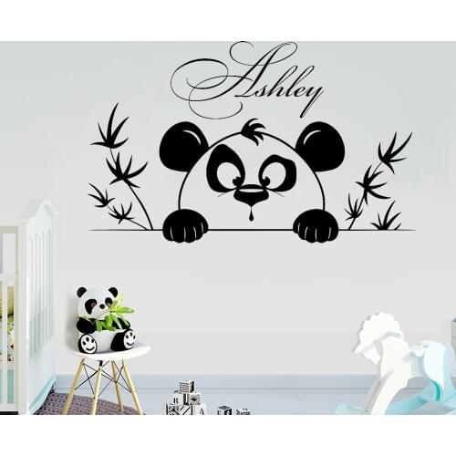 Personalized Custom Name Panda Wall Decal Vinyl Cartoon Pattern Baby Name Kids Room Decoration Wall Sticker Removable Mural Z186