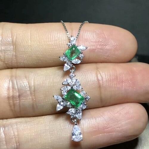 Natural green emerald gem Pendant natural gemstone pendant S925 silver Slender fashion Slender Tassels girl party gift jewelery