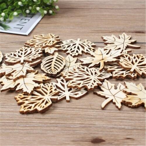 Natual Wooden Leaves Pattern Scrapbooking Painting Craft Handmade Accessory Sewing Home Decoration DIY 50-52mm 10pcs
