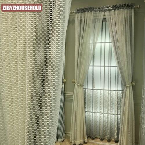 Clear white gray curtain modern simple light luxury simple European shade cloth living room bedroom floor curtain cloth products