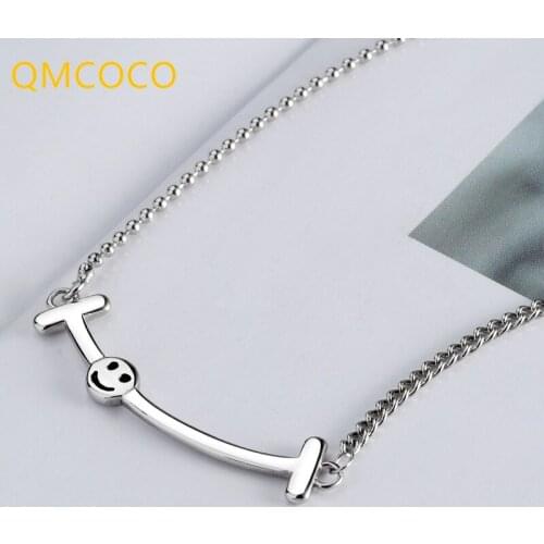 QMCOCO New Style Women Necklace Creative Design Vintage Of Smile Face Collarbone Chain 925 Silver Women Jewelry For Party Gifts