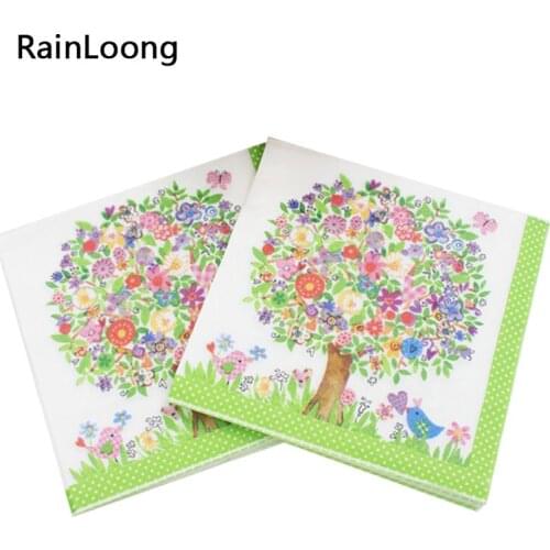 [RainLoong] Flower Printed Paper Napkin Tree Floral Event & Party Supply Tissue Guardanapo Servilleta 33*33cm 1 pack