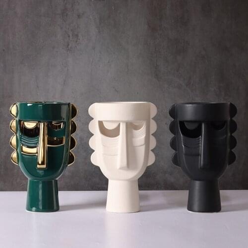 Nordic Luxury Abstract Cartoon Hollow Face Ceramic Handmade Craft Decoration Home Model Room Soft Decoration