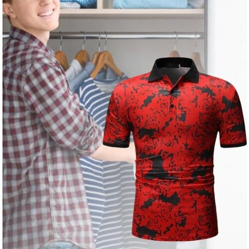 Fashion Red Camouflage Printed Men Shirts Short Sleeve Lapel Mesh Blouse 2021 Summer Slim Camisa Casual Button Tops