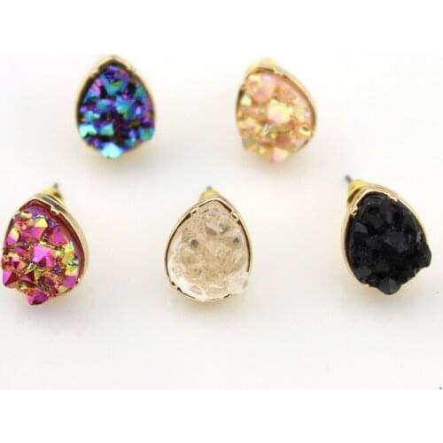 Rock Crystal Druzy Earrings Hot New Fashion Jewelry Crystals Druzy Button Stud Earrings for Women