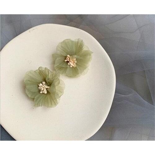 Cute olive green color Chiffon Earrings Earrings For Women ear clip Jewelry Gifts B1063