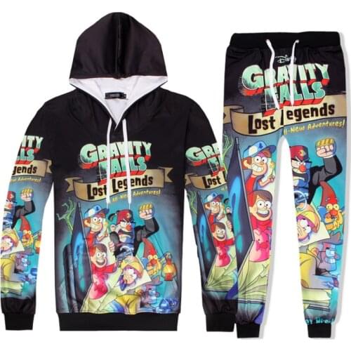 3D Digital Print Hoody Cartoon Grotesque Town Pattern Hoody Autumn Winter Motion Leisure Coat Trousers European American Style