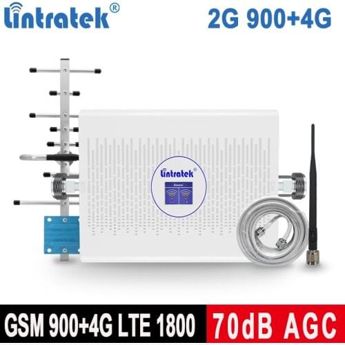 Lintratek 1800 900 LTE Mobile Phone Signal Booster GSM 2G 900 4G 1800Mhz Cellular repeater 4G DCS 70db ALC/AGC Signal Amplifier