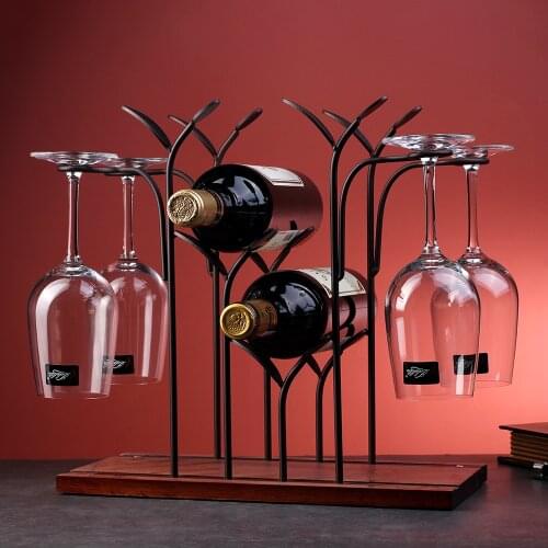 Iron Wire forest Leaf Wine Rack Stand Hanging Drinking Glasses Stemware Rack Shelf Wine Bottle & Glass Cup Holder Display