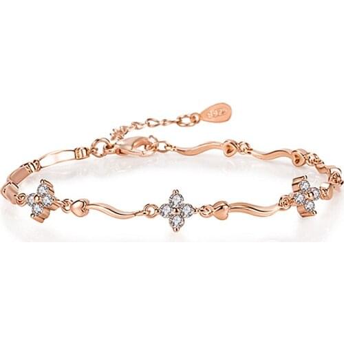 Fashion elegant clover &love heart zircon diamonds gemstones chain bracelets for women rose gold color jewelry bijoux ins gifts