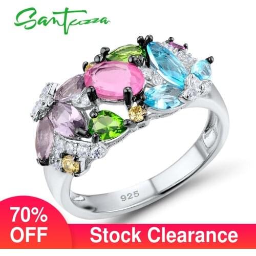 SANTUZZA Silver Ring For Women 925 Sterling Silver Fashion Rings for Women Colorful Stones Cubic Zirconia Ringen Party Jewelry