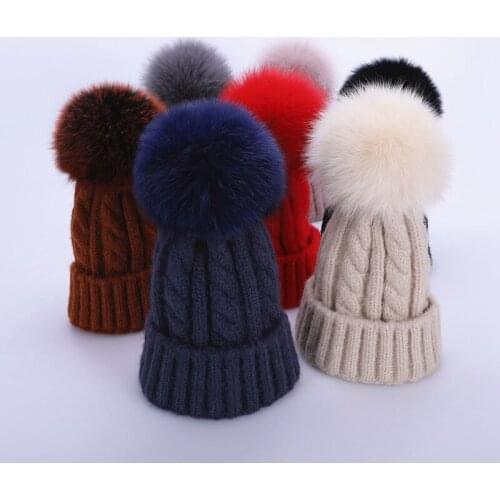 Winter Knit Slouchy Beanie Hat Fur Pompoms Beanie Unisex Daily Warm Ski Skull Cap 10 Colors