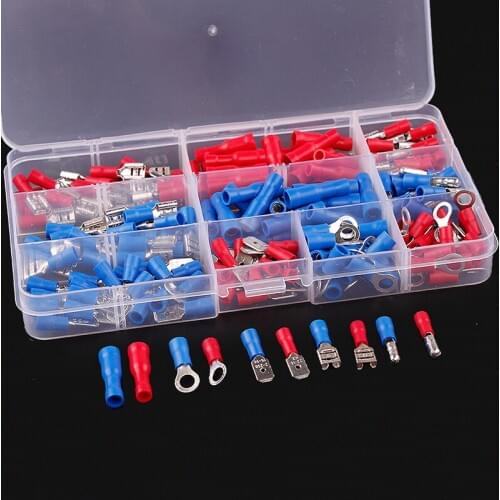 200Pcs Assorted Insulated Spade Bullet Ring Connector Crimp Electrical Wire Terminal Set Red Blue