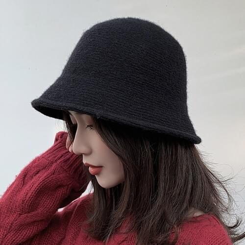 2020 panama warm winter Womens Bucket hat for teens Felt wool hat for girl sautumn and winter fashion Fur Black fashion hat cap