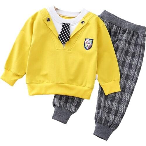2021 Spring Autumn Kids Boy Clothing Casual Tracksuit gentry Set Korean Infant Coat + lattice Pants 2PCS Baby Boys Clothes Suit