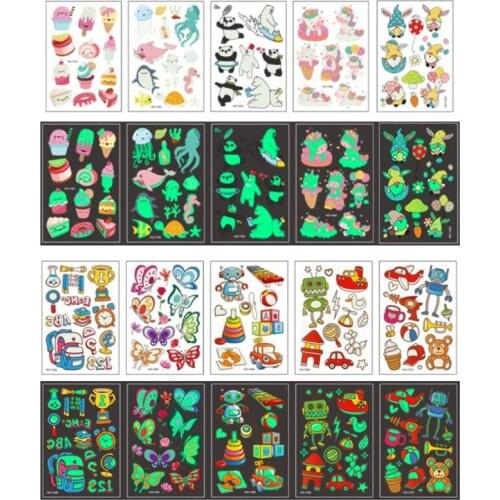 5pcs Luminous Tattoo Halloween Party Cartoon Pirate Unicorn Temporary Body Sticker Disposable Waterproof Tatouage Temporaire