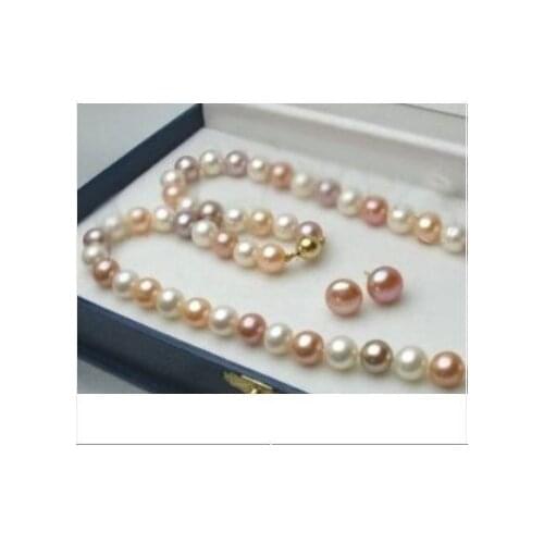 7-8MM MULTICOLOR CULTURE PEARLS NECKLACE&EARRINGS