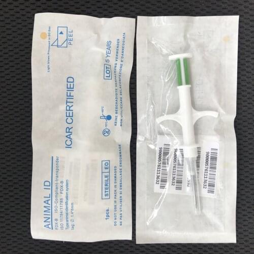 80pcs/lot free shipping 134.2KHz ISO FDX-B Animal Dogs 1.4*8mm Pet Microchips Syringe animal Id Implantable Syringe injector