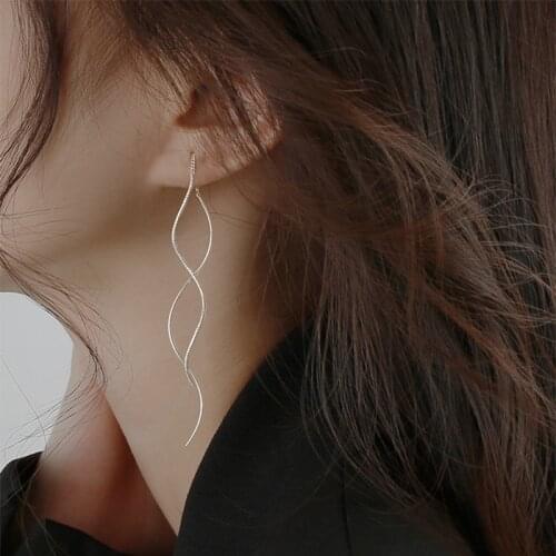 925 Silver Needle Long Tassel Earrings Irregular Geometric Shape Women Fashion Long Drop Earrings Women Wedding Earrings