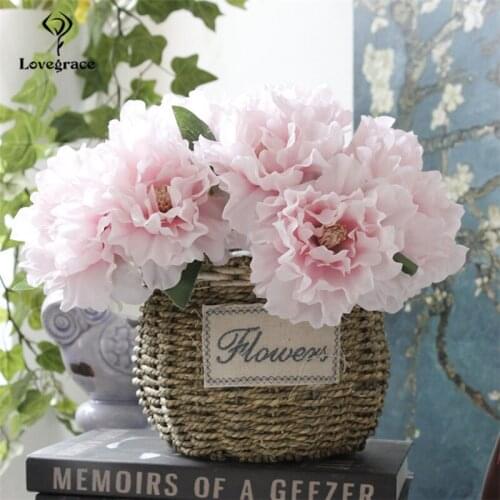 5 Heads Big Artificial Flowers Peonies Bouquet Blooming Silk Fake Flower for DIY Home Vase Table Wedding Decor Imitaiton Flores