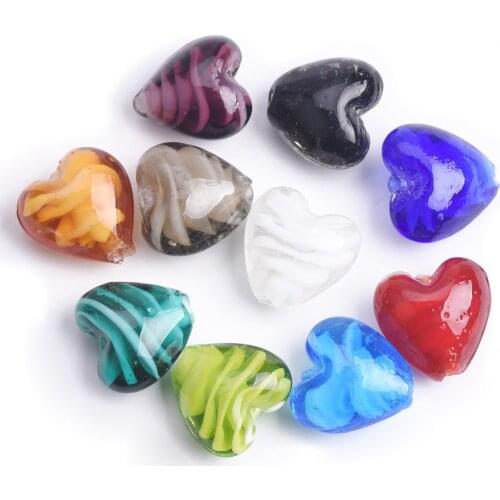 10pcs 16x14mm Heart Shape Lampwork Glass Loose Beads for DIY Crafts Jewelry Making Findings