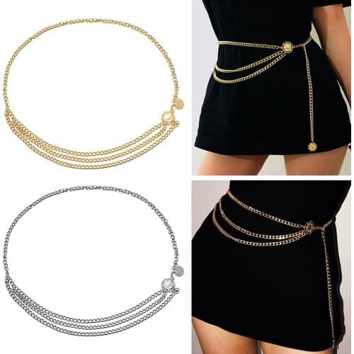 1pc Fashion Retro Waist Pants Chain Multilayer Alloy Waist Chain Body Chain Round Pendant Belly Chain Waist Chain Gift Jewelry