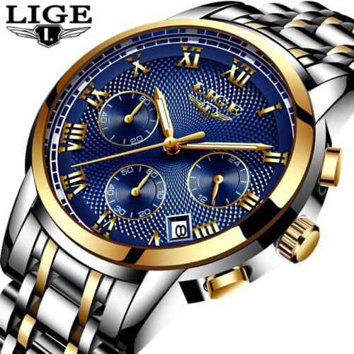 LIGE Watch Men Fashion Sport Quartz Clock Mens Watches Top Brand Luxury Full Steel Waterproof Gold Wrist Watch Relogio Masculino