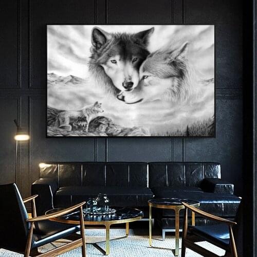 Black and White Animal Print Hanging Pictures Wolf Paintings on Canvas for Home Living Room Bedroom Wall Decor Poster and Print