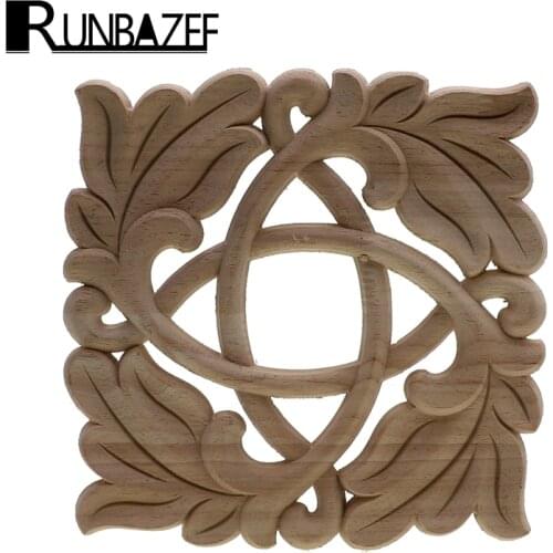 RUNBAZEF Decorative Square Wood Appliques Doors For Furniture Cabinet Unpainted Wooden Mouldings Decal Decorative Figurine