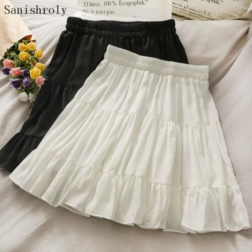 Elastic High Waist Pleated Skirt 2021 Summer Autumn Sweet Women Short Ruffles Bud Skirt Lady Cute Girls Solid A Line Mini Skirt