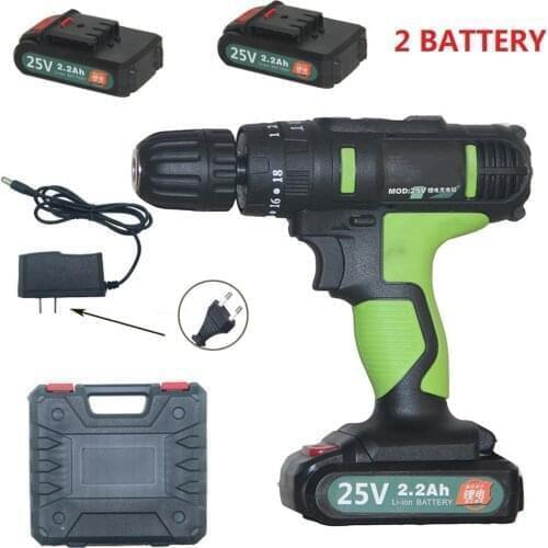 25V Electric Drill Rechargeable Lithium Battery DIY Mini Cordless Screwdriver Double Speed Household Power Tools