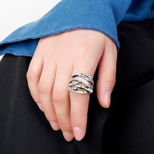 Europen Vintage Rings for Women Female Elastic Adjustable Ring Bohemian Jewelry Ancient Silver Color Wedding Bands Gift 2020