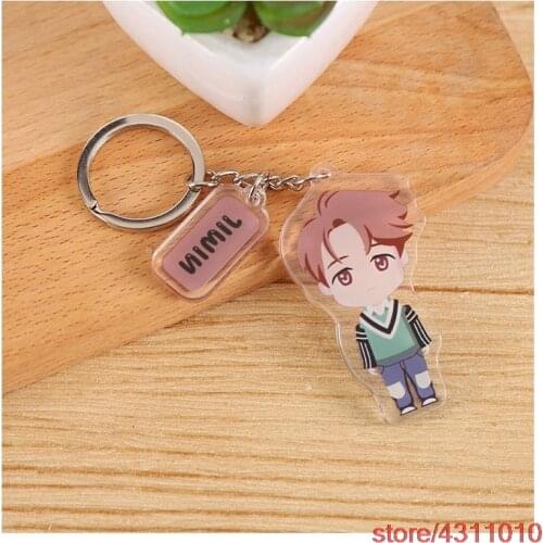 Kpop keychain bangtan boys cartoon figure keychain v jin jimin rap monster jhope junkook suga keychain acrylic key ring pendant