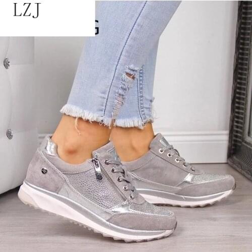 Women Casual Shoes 2020 New Fashion Wedge Flat Shoes Zipper Lace Up Comfortable Ladies Sneakers Female Vulcanized Shoes